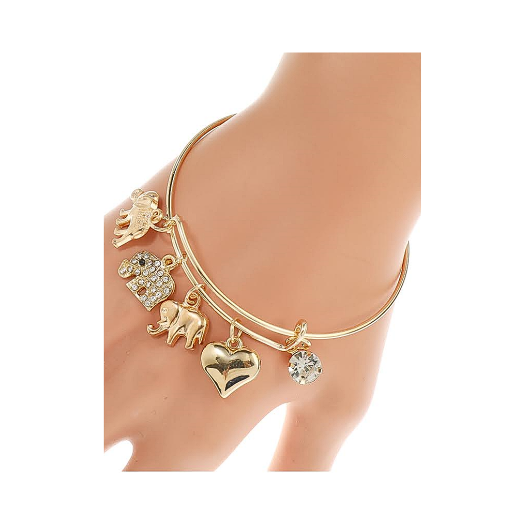 JAB42304 - Elephant Charm Bangle Bracelet