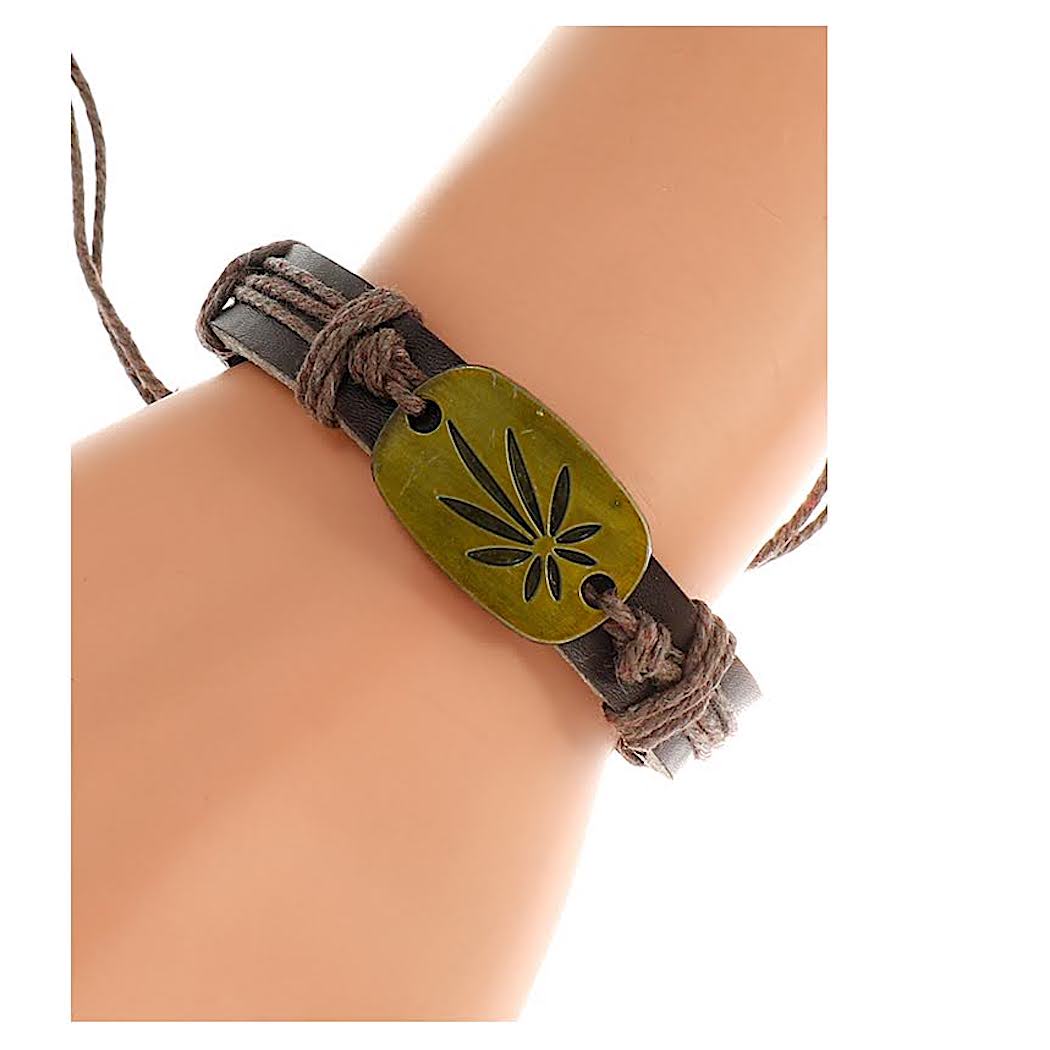 JAB42732 - Marijuana Leaf Leather Bracelet