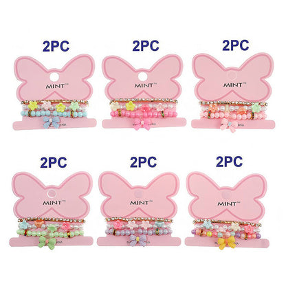 Bow Charm Bead Stretch Bracelet Set