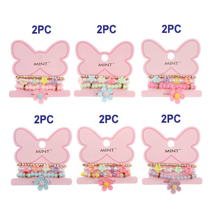 Flower Charm Bead Stretch Bracelet Set