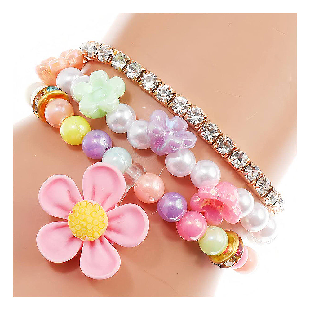 Flower Charm Bead Stretch Bracelet Set