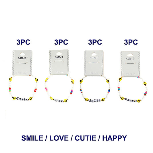 JAB43144 - Smiley Face Beaded Word Bracelet