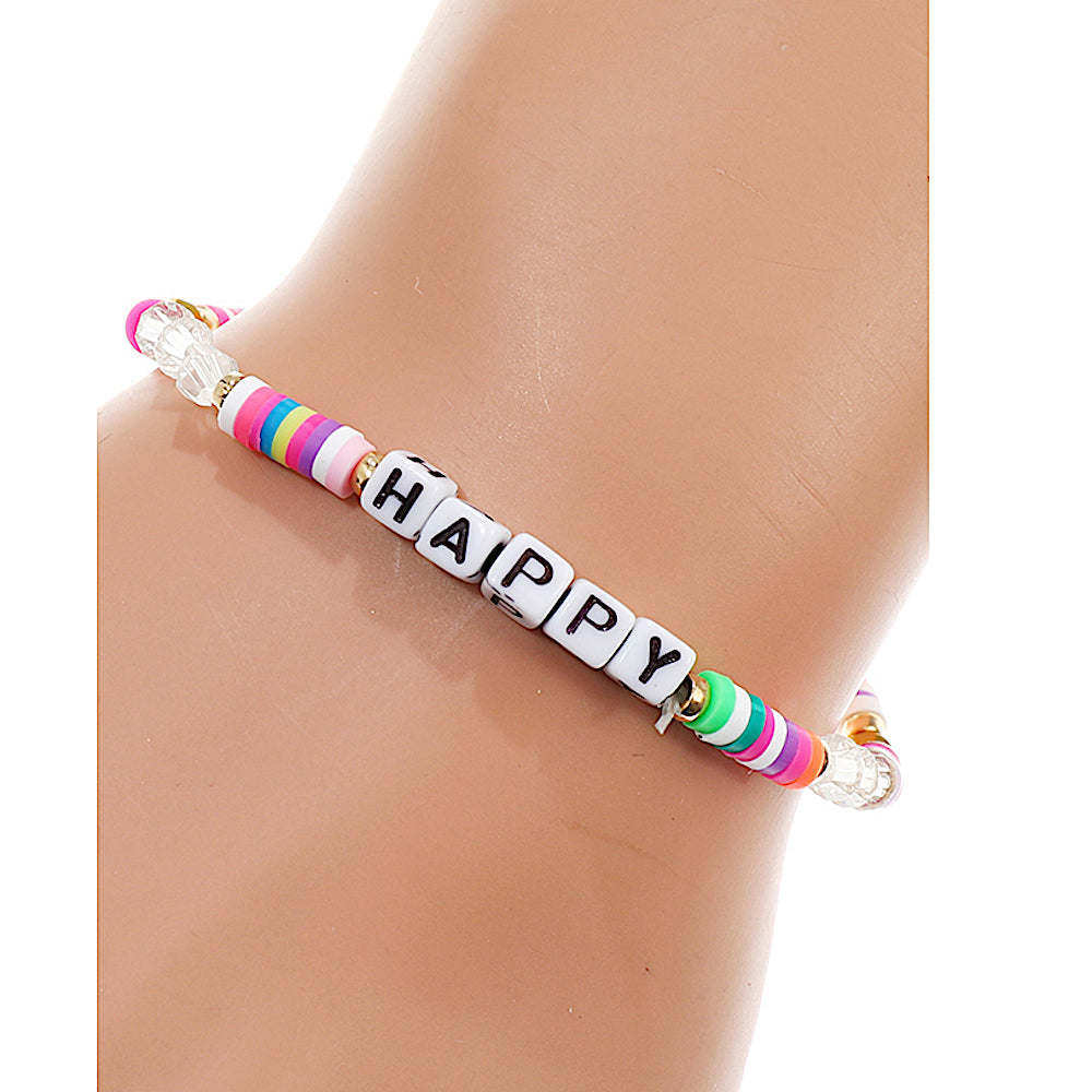 JAB43145 - Rainbow Disc Bead Word Bracelet