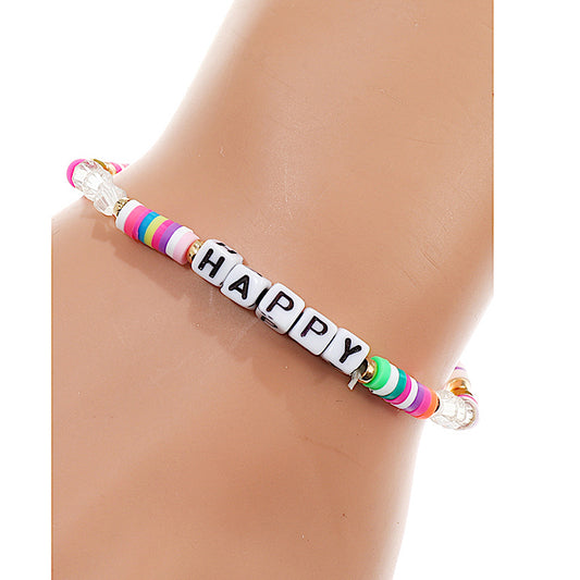 JAB43145 - Rainbow Disc Bead Word Bracelet