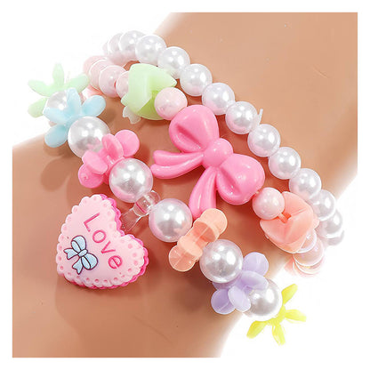 Heart Charm Bead Stretch Bracelet Set