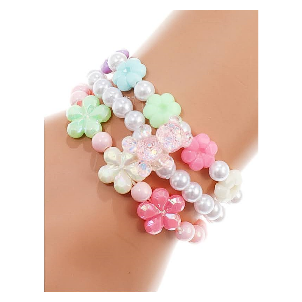 JAB43243 - Flower Bead Stretch Bracelet Set