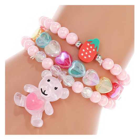 Teddy Bear Charm Bead Stretch Bracelet Set