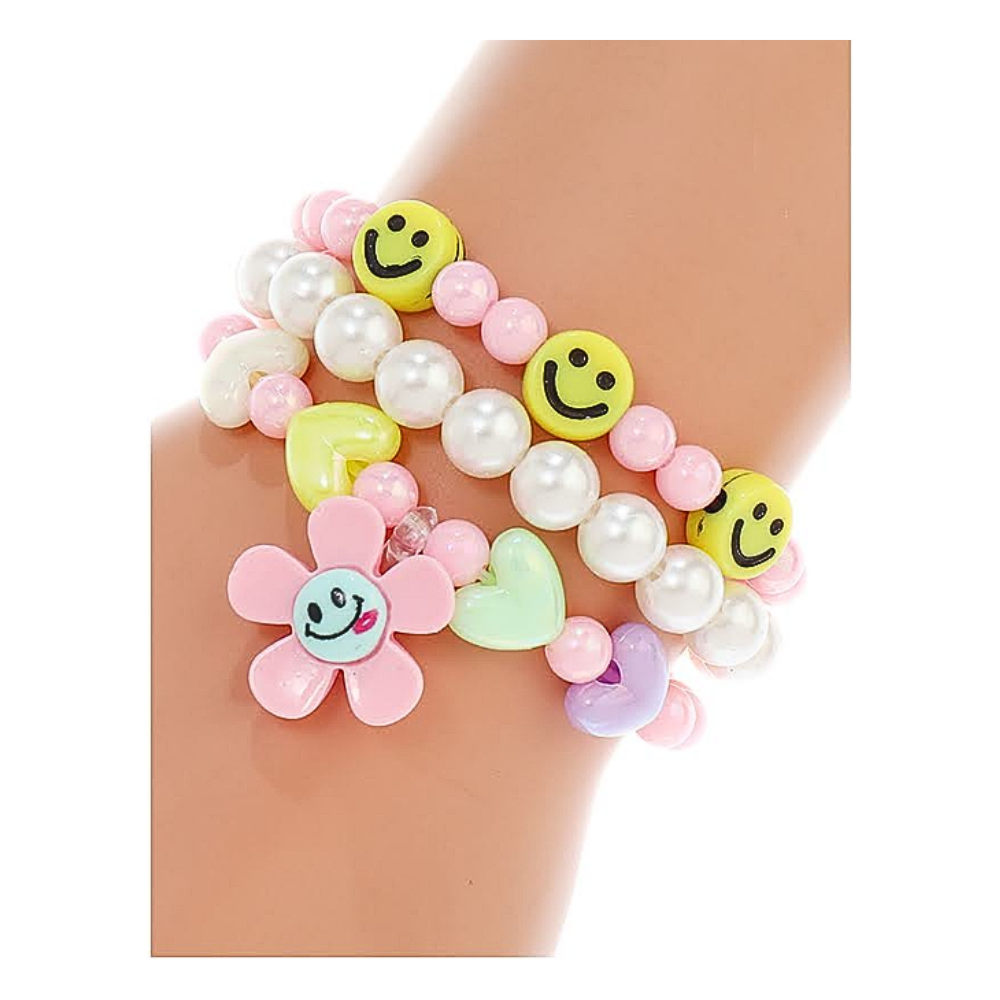 JAB43570 - Smiley Flower Bead Stretch Bracelet Set