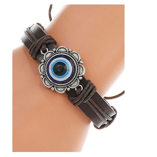 JAB43745 - Evil Eye Adjustable Leather Bracelet