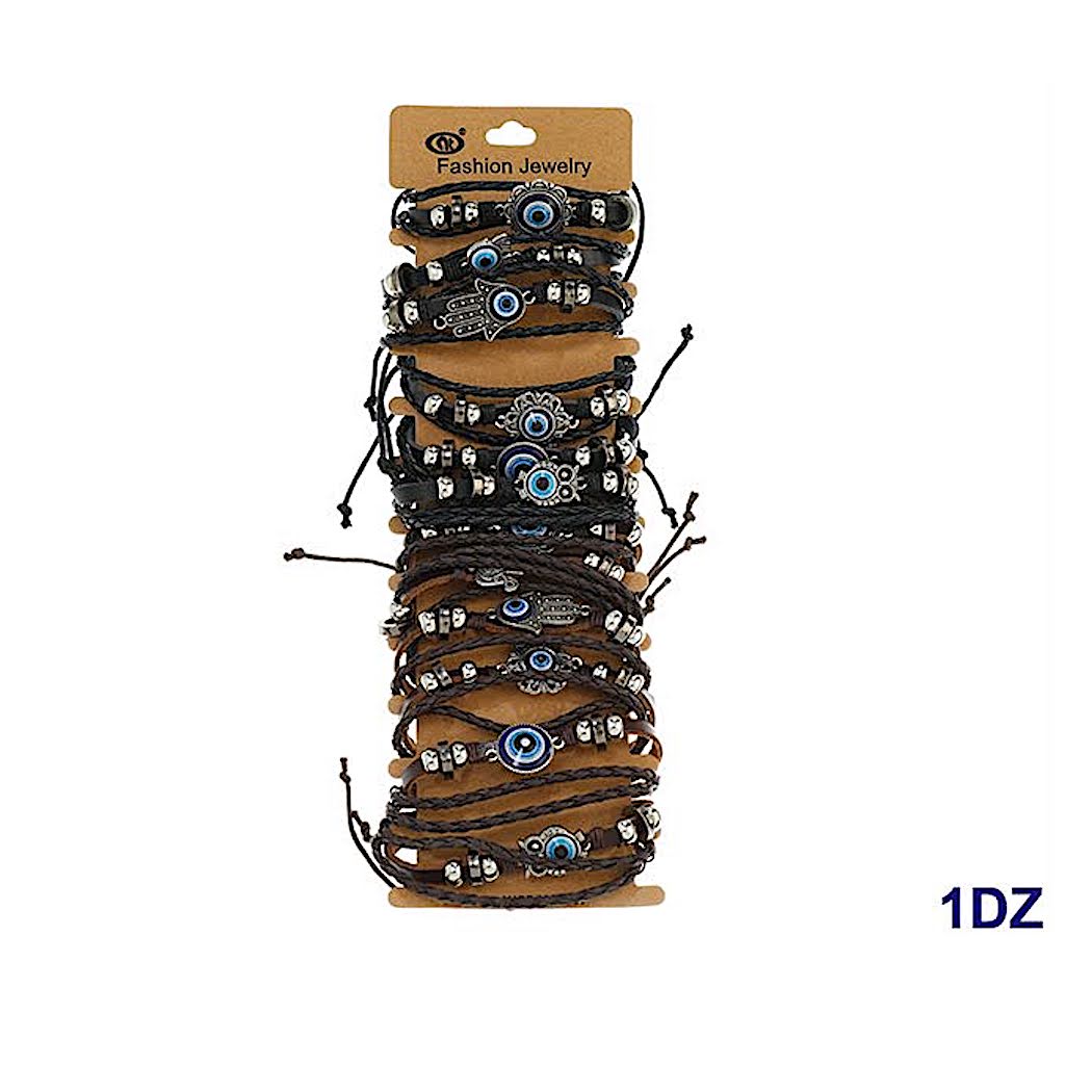 JAB43746 - Assorted Evil Eye Adjustable Leather Bracelet