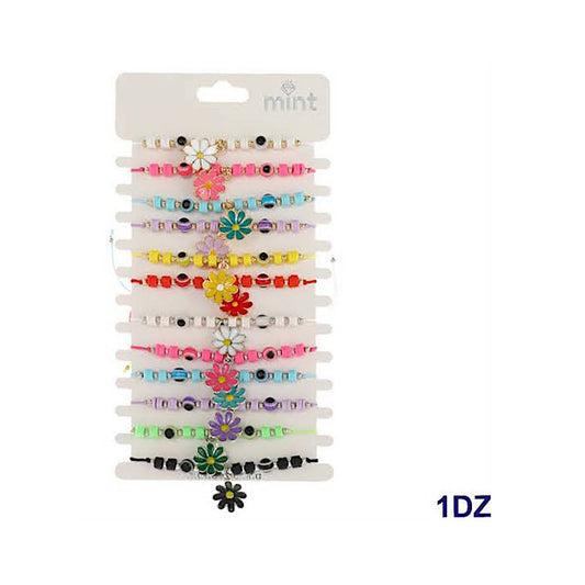 JAB43797 - Enamel Daisy Adjustable Thread Bracelet