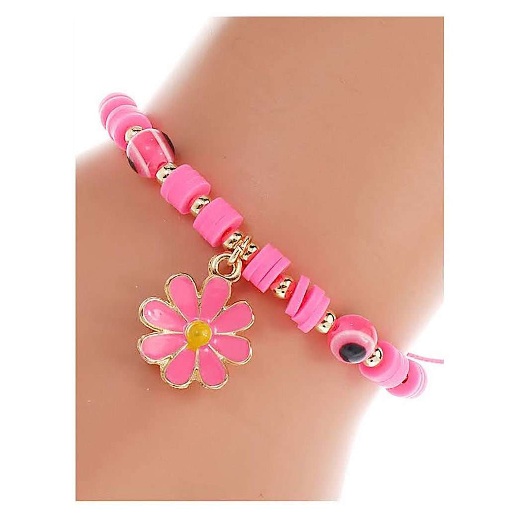 JAB43797 - Enamel Daisy Adjustable Thread Bracelet