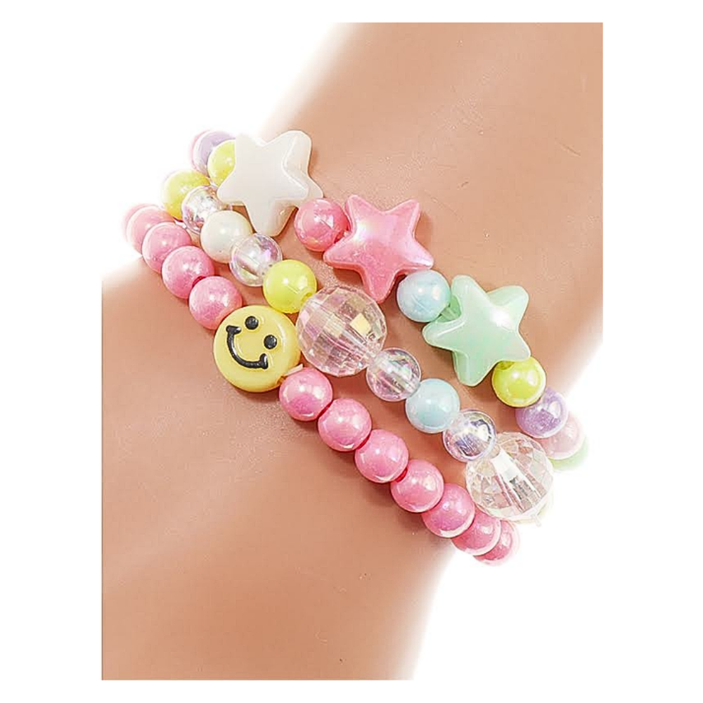 JAB44002 - Smiley Star Bead Stretch Bracelet Set