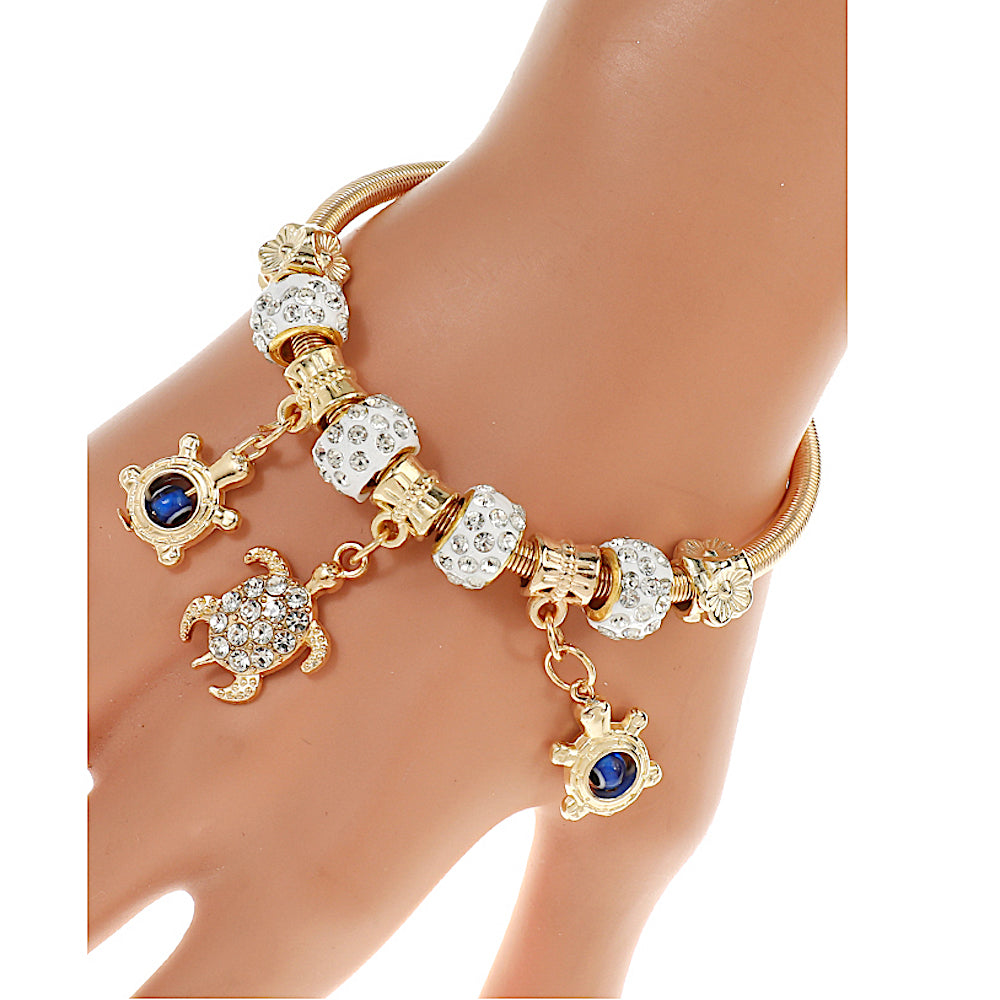 JAB44009 - Sea Turtle Evil Eye Charm Bracelet