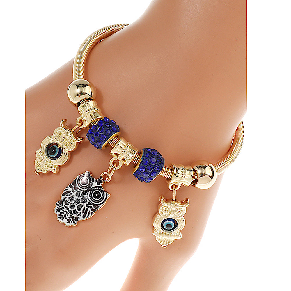 JAB44012 - Owl Evil Eye Charm Bracelet