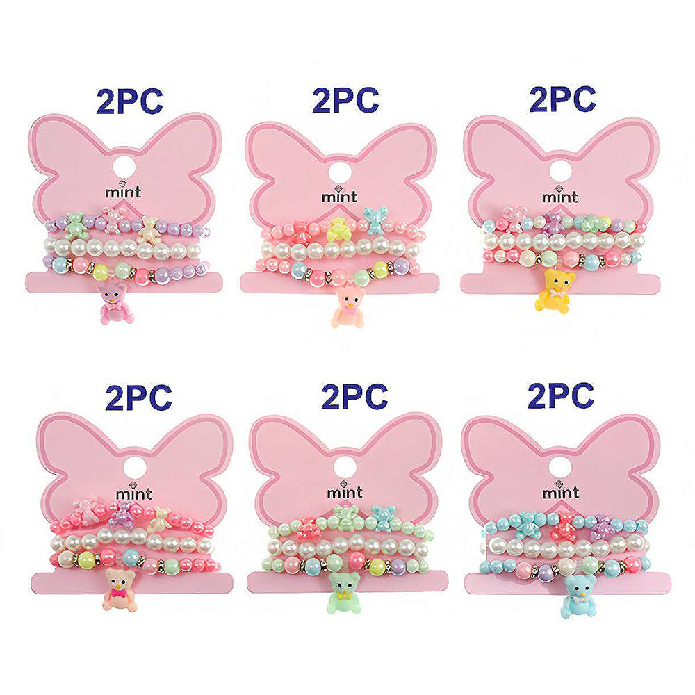 Teddy Bear Charm Bead Stretch Bracelet Set