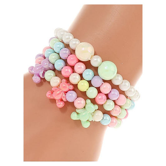 JAB44354 - Teddy Bear Bead Stretch Bracelet Set