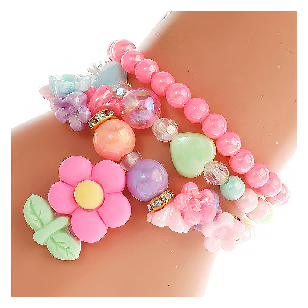 Flower Charm Bead Stretch Bracelet Set