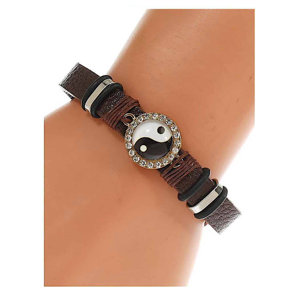 JAB45096 - Yin & Yang Adjustable Leather Bracelet