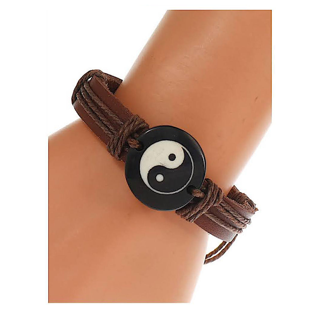 JAB45097 - Yin & Yang Adjustable Leather Bracelet