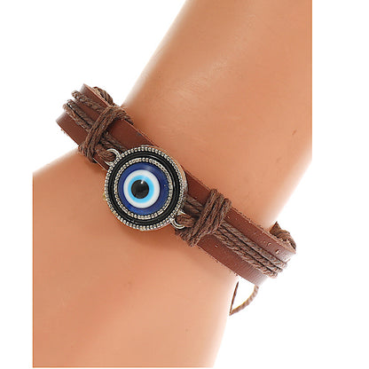 JAB45100 - Evil Eye Adjustable Leather Bracelet