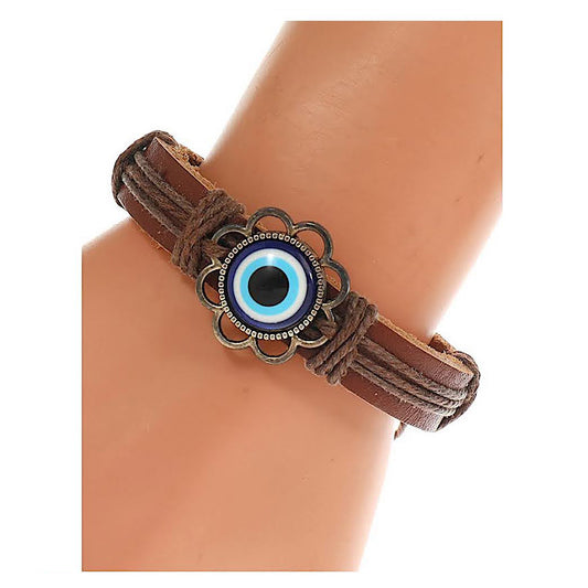 JAB45101 - Evil Eye Adjustable Leather Bracelet