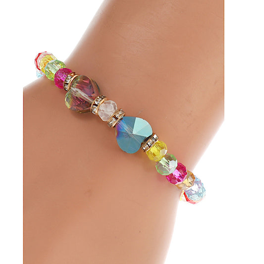 JAB45118 - Iridescent Crystal Heart Bead Stretch Bracelet