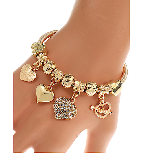 JAB45247 - Rhinestone Heart Charm Bracelet