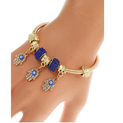 JAB45407 - Rhinestone Hamsa Hand Evil Eye Charm Bracelet