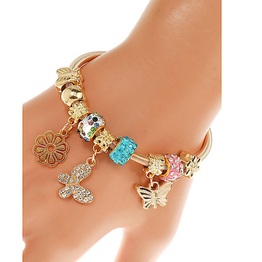 JAB45417 - Rhinestone Butterfly Charm Bracelet