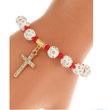 JAB45435 - Rhinestone Cross Bead Stretch Bracelet