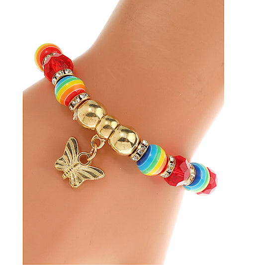 JAB45437 - Butterfly Rainbow Bead Stretch Bracelet