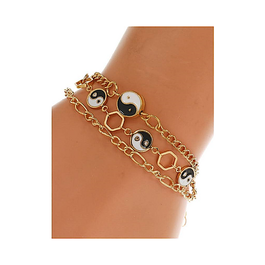 JAB45813 - Yin & Yang Chain Bracelet Set