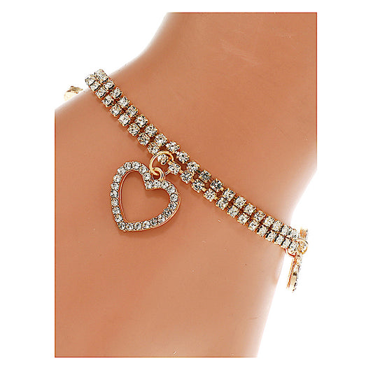 JAB46177 - Rhinestone Heart Charm Bracelet