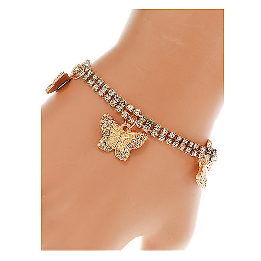 JAB46180 - Rhinestone Butterfly Charm Bracelet