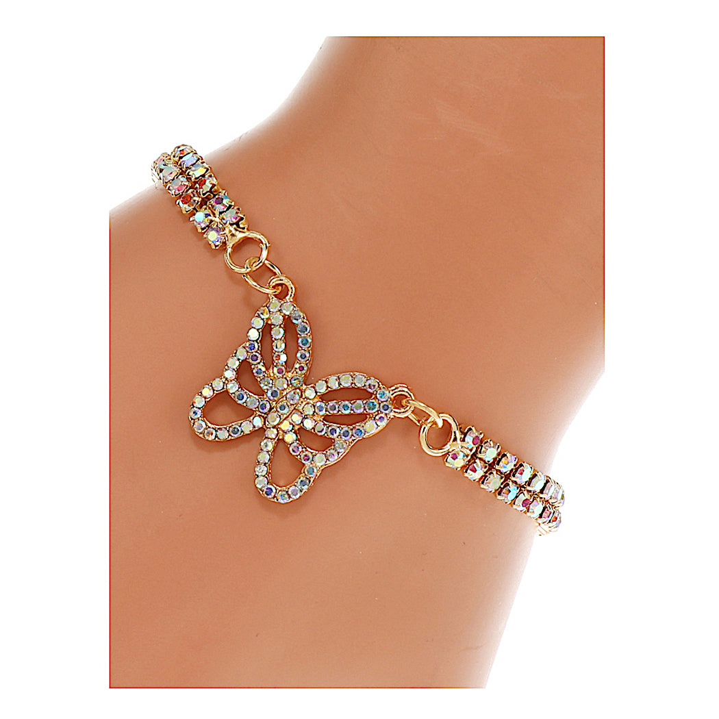 JAB46181 - Rhinestone Butterfly Charm Bracelet