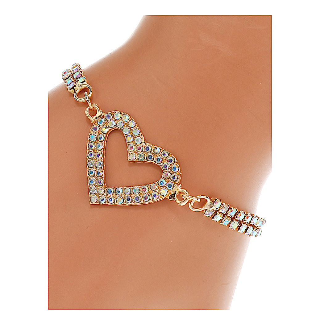 JAB46182 - Rhinestone Heart Bracelet