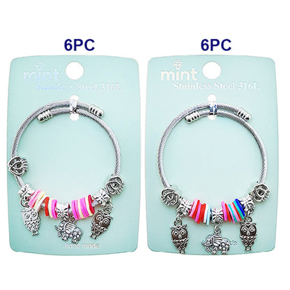 JAB49298 - Elephant Owl Charm Bracelet