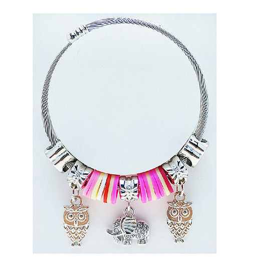 JAB49298 - Elephant Owl Charm Bracelet