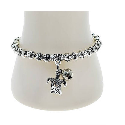 Silver Turtle Charm Bead Bracelet
