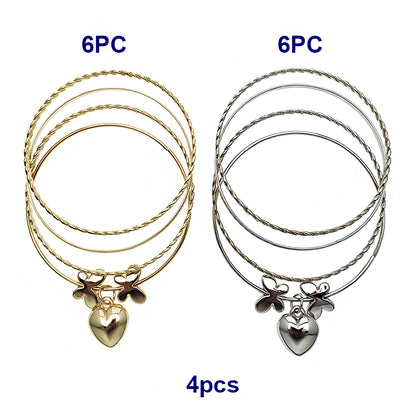 Heart Charm Twist Bangle Bracelet