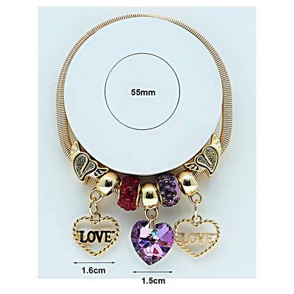 Crystal Heart Charm Coil Bracelet