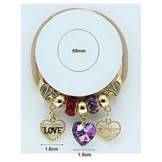 Crystal Heart Charm Coil Bracelet