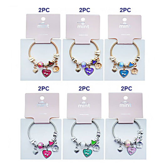 Cherry Heart Charm Coil Bracelet