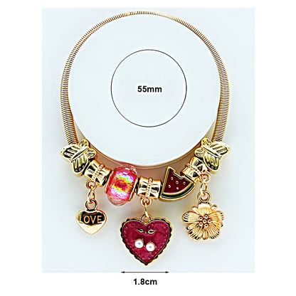 Cherry Heart Charm Coil Bracelet
