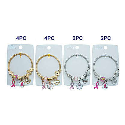 Pink Ribbon Breast Cancer Awareness Charm Coil Bracelet