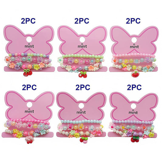 Cherry Charm Bead Stretch Bracelet Set