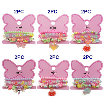 Butterfly Charm Bead Stretch Bracelet Set