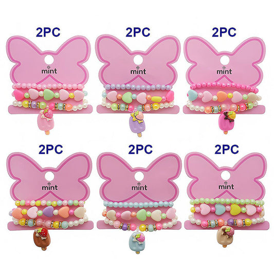Strawberry Popsicle Bead Stretch Bracelet Set