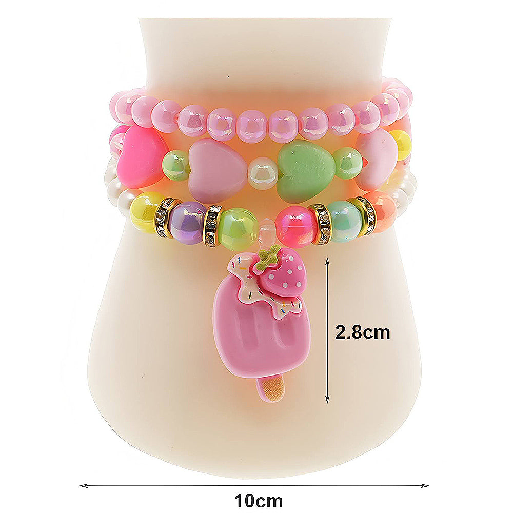 Strawberry Popsicle Bead Stretch Bracelet Set
